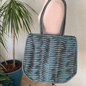The Territory Ahead teal green & brown Linen & Poly suede tote